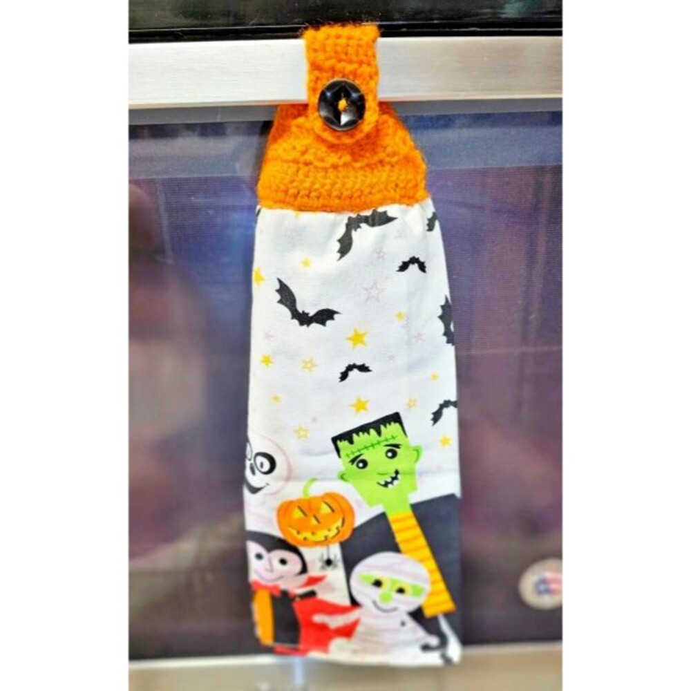 Halloween Crocheted Hanging Kitchen Hand Full Towel Frankenstein Dracula Mummy